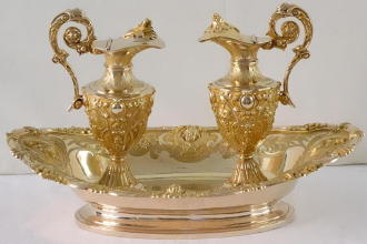 Antique solid silver gilt Baroque French Cruets